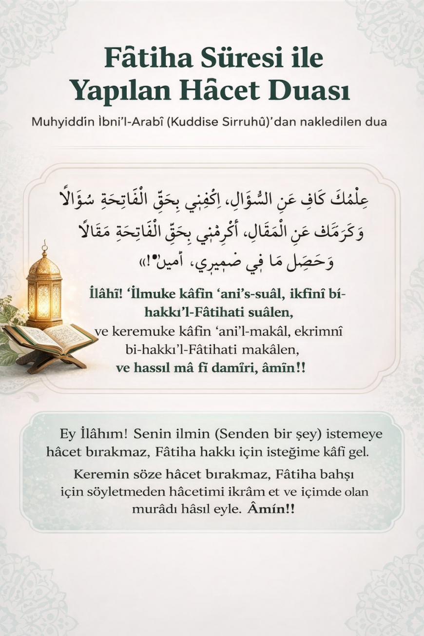 Fâtiha Sûresi ile Yapılan Hâcet Duası